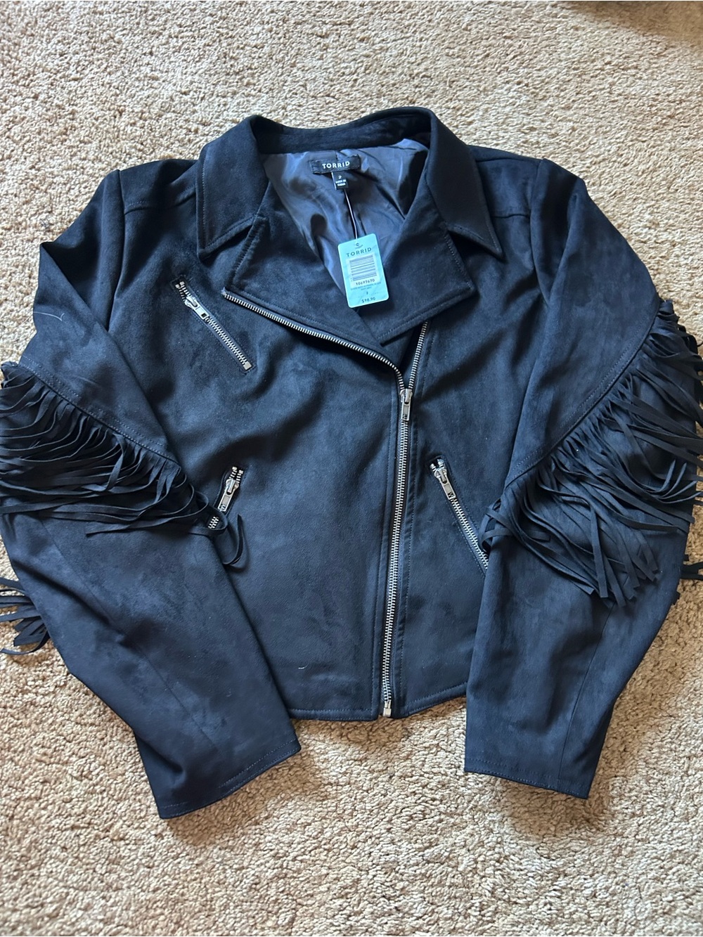 Torrid Black Faux Suede Fringe Moto Jacket Size 2 NWT